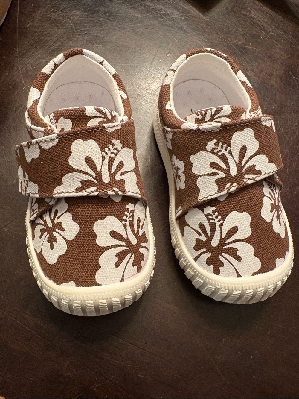 Kids Floral Canvas Velcro Sneakers in Brown and White